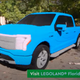 A screenshot of a blue Ford F-150 Lightning made completely out of Lego bricks.